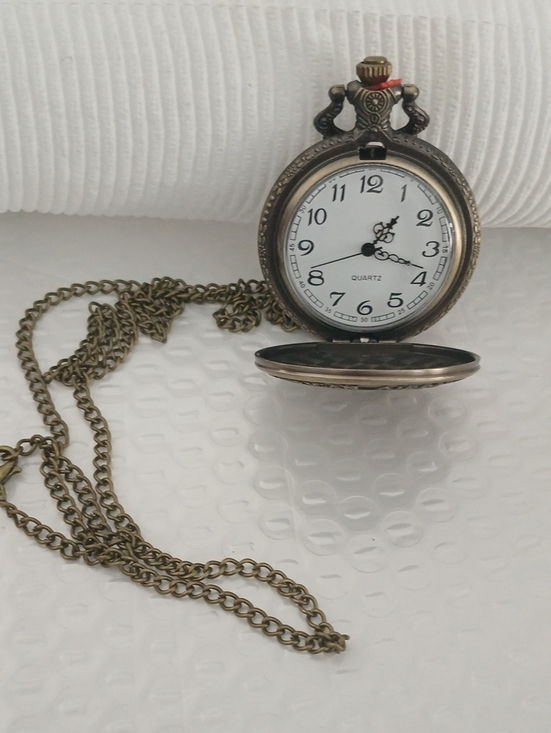Other - Vintage-Style Bronze Pocket Watch Necklace - White Dial